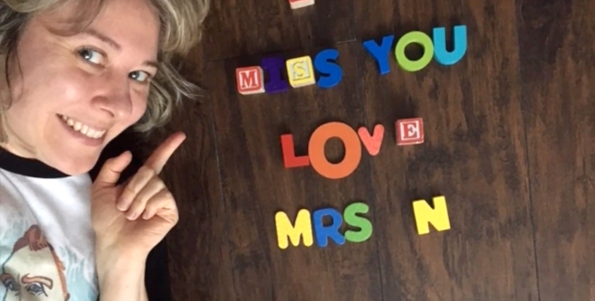 A teacher at Stonehurst Elementary School in Upper Darby sends a video message to her students, "I Miss You. Love, Mrs. N."