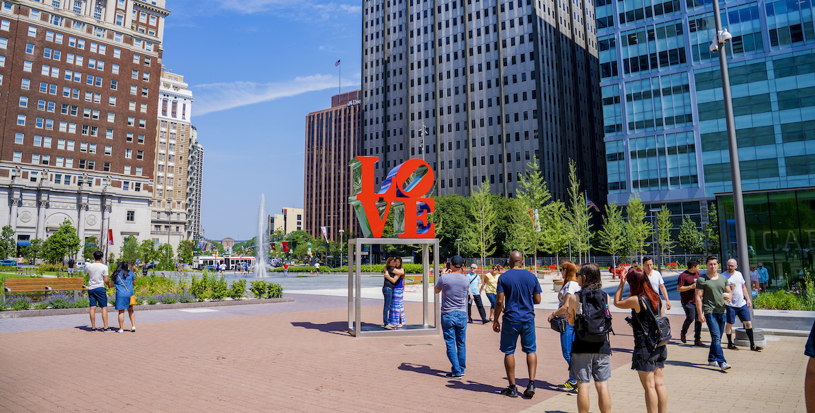 Re-opened in May 2018 after a two-year, $26 million renovation, JFK Plaza—better known as LOVE Park—now features an updated fountain, benches, new greenery and the iconic Robert Indiana LOVE sculpture itself in the heart of Center City Philadelphia.