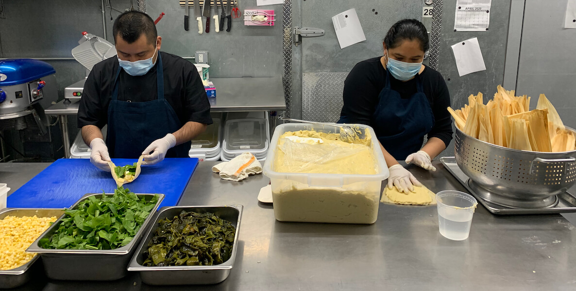 Proyecto Tamal chefs prepare tamales to sell to Philadelphians during the Covid-19 pandemic.
