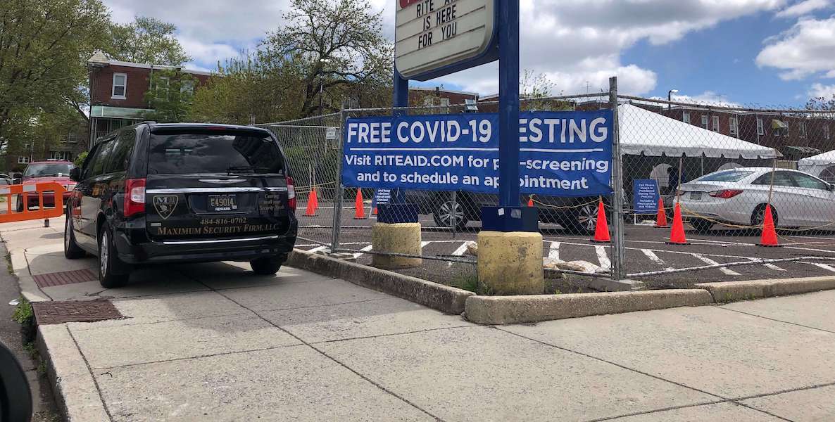 A coronavirus testing site in a Rite-Aid parking lot in Philadelphia