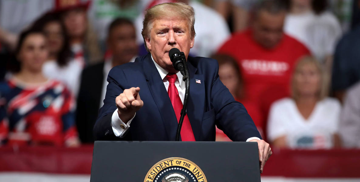 Donald Trump speaks at a rally. His RNC speech is scheduled to take place on the 60th anniversary of Ax Handle Saturday, a massacre and race riot in Jacksonville, Florida.
