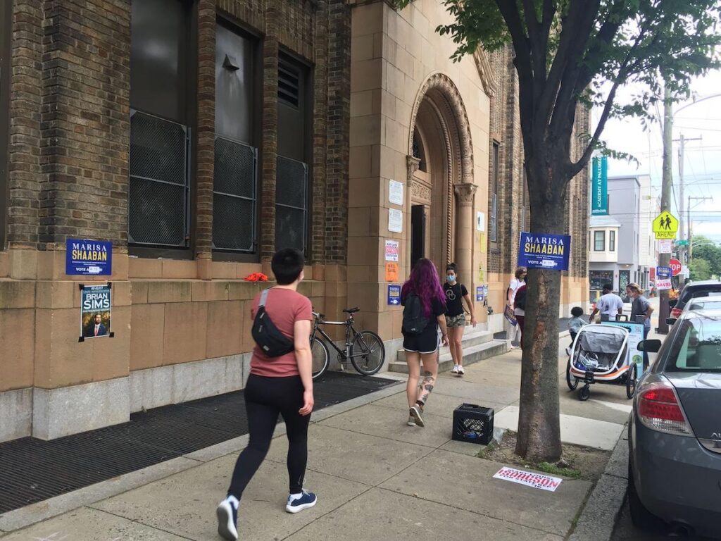 Voters head to their polling place in South Philadelphia during the PA primary in 2020. 