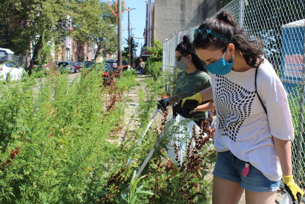 Rebecca Begans, a newcomer to the neighborhood, heard about Sunflower Philly's trash cleanup on Instagram, and decided to join the group as a volunteer