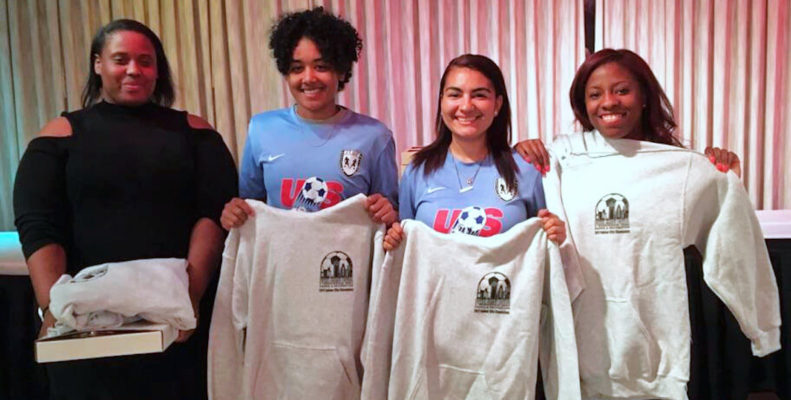 Kensington Soccer Club's Jakeema Burton, Danielle Chattin, Angelica Sosa, Brianna Banks at Philadelphia Parks and Recreation Awards program