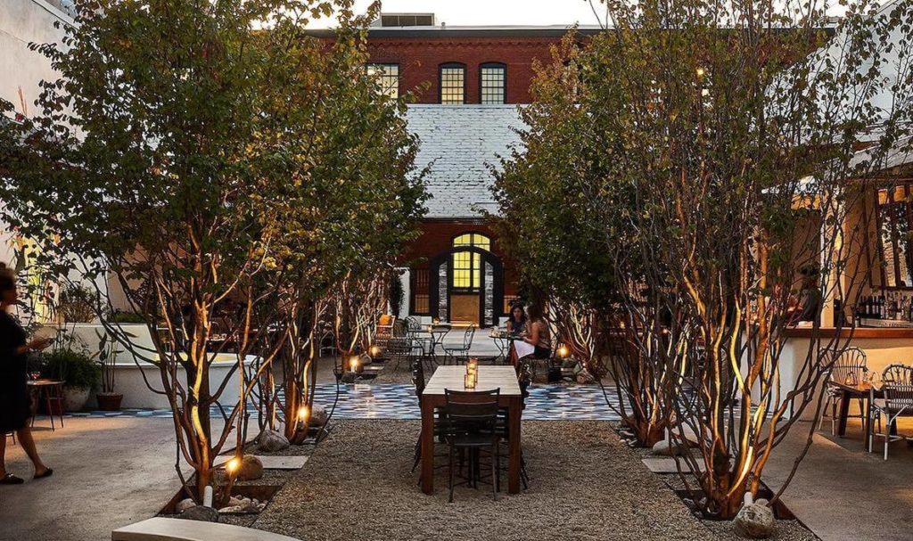 The beautiful outdoor patio at Levantine-inspired Fishtown restaurant Suraya