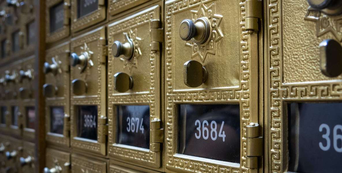 Old school postal boxes at the United States Postal Service