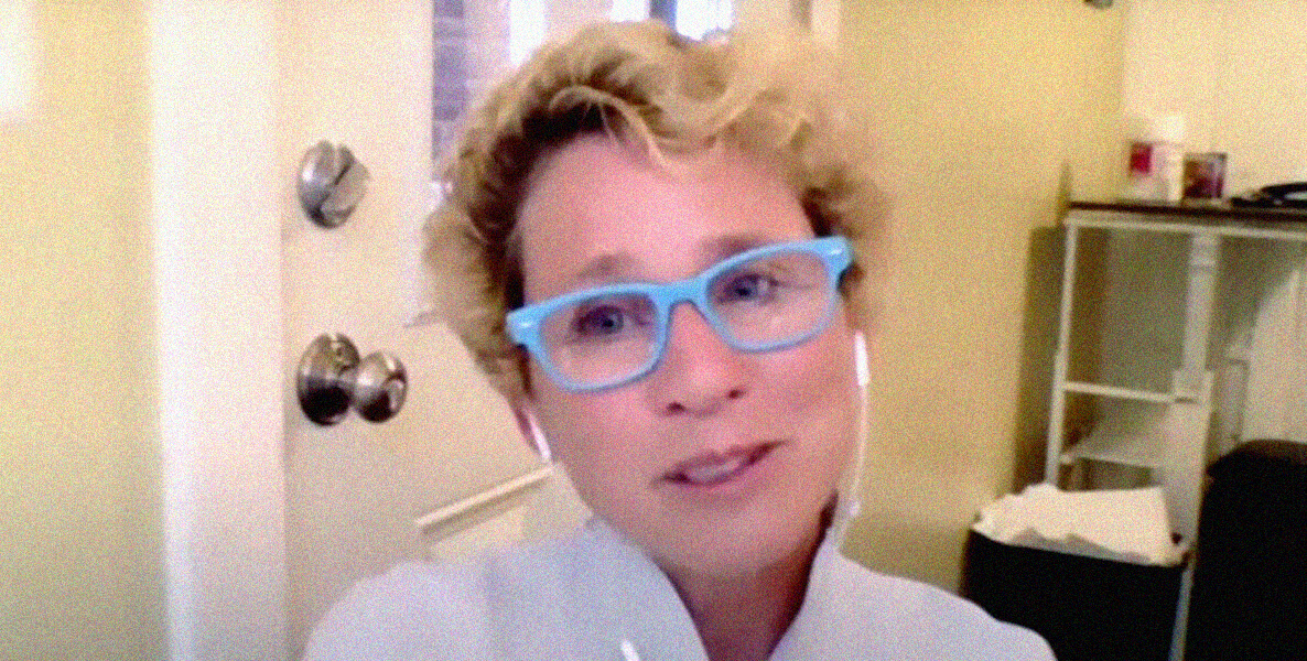 Chrissy Houlahan, rocking aqua spectacles, talks in a virtual town hall with The Philadelphia Citizen