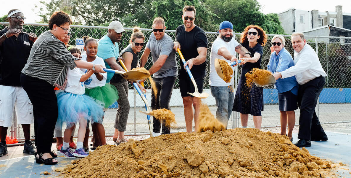 Connor Barwin, city leaders and local youth break ground on a new playground project in Philadelphia
