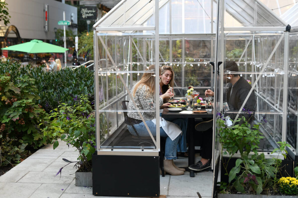 Guests at Harper's Garden in Philadelphia can eat in a cool heated greenhouse