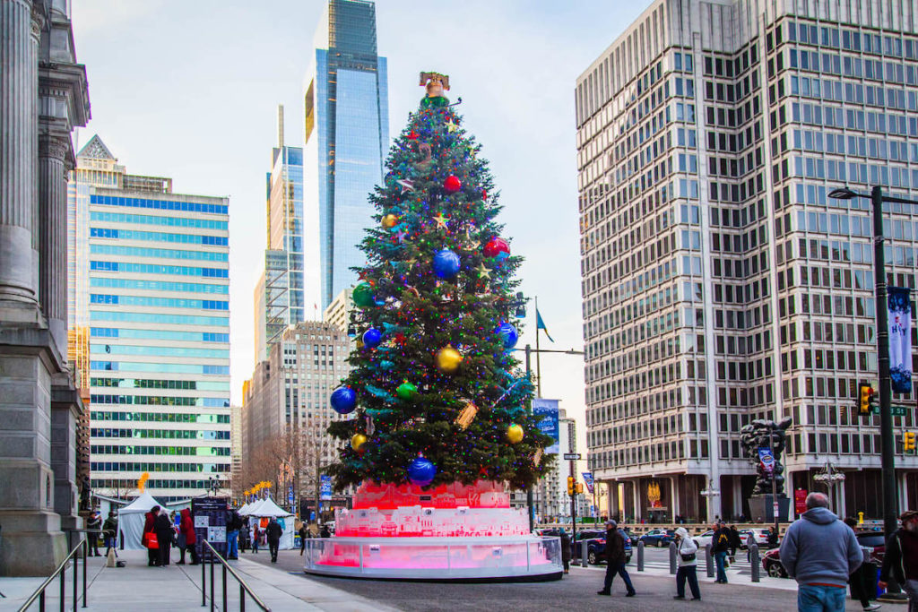 The Philadelphia City Hall Christmas Tree, with the Comcast Center in the background