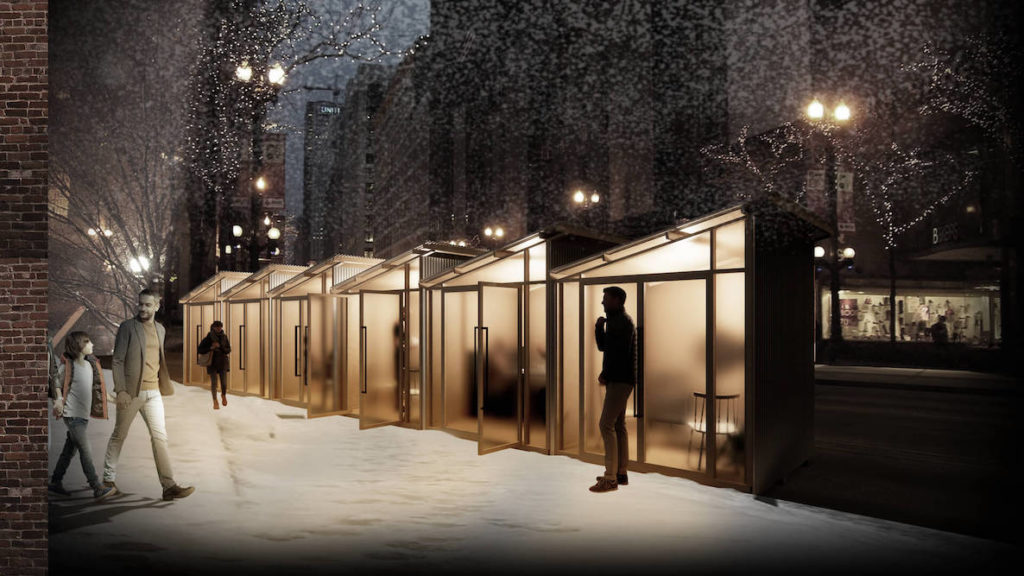 Modular cozy cabins designed by ASD | SKY for a restaurant challenge in Chicago