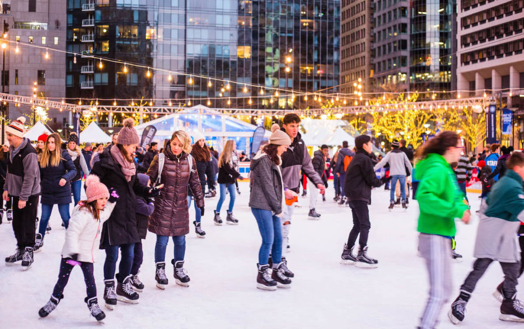 Locals ice skate at the rink in Dilworth Park in Center City Philadelphia