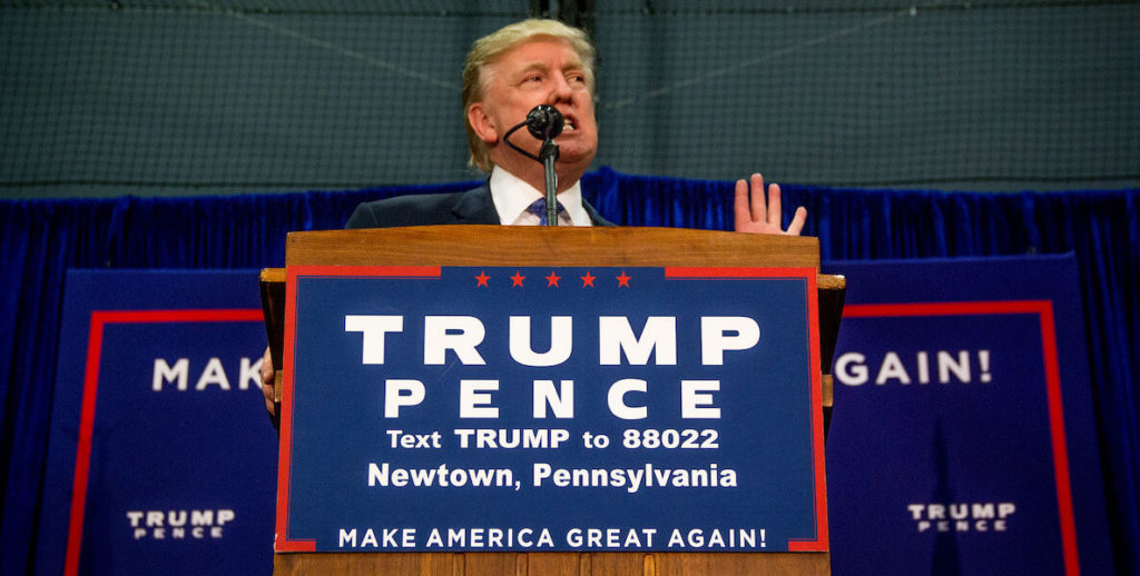 Donald Trump speaks at a campaign rally in Newtown Pennsylvania