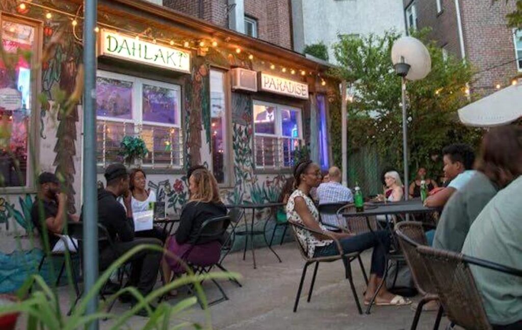 The outdoor seating area at Dahlak in West Philly