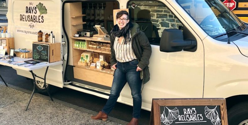 Ray Daly and her mobile van selling refillable cleaning supplies