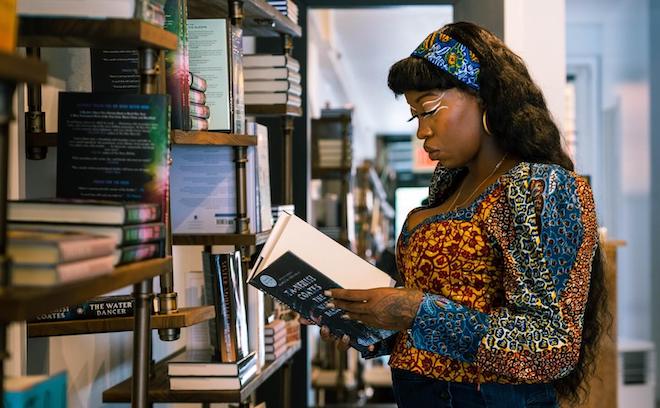 This photo of Harriett's Bookshop illustrates a guide to black-owned shops, cafés, pizza and water ice joints, beauty boutiques, bookstores, and even an auto mechanic whose Black owners are committed to making our city better