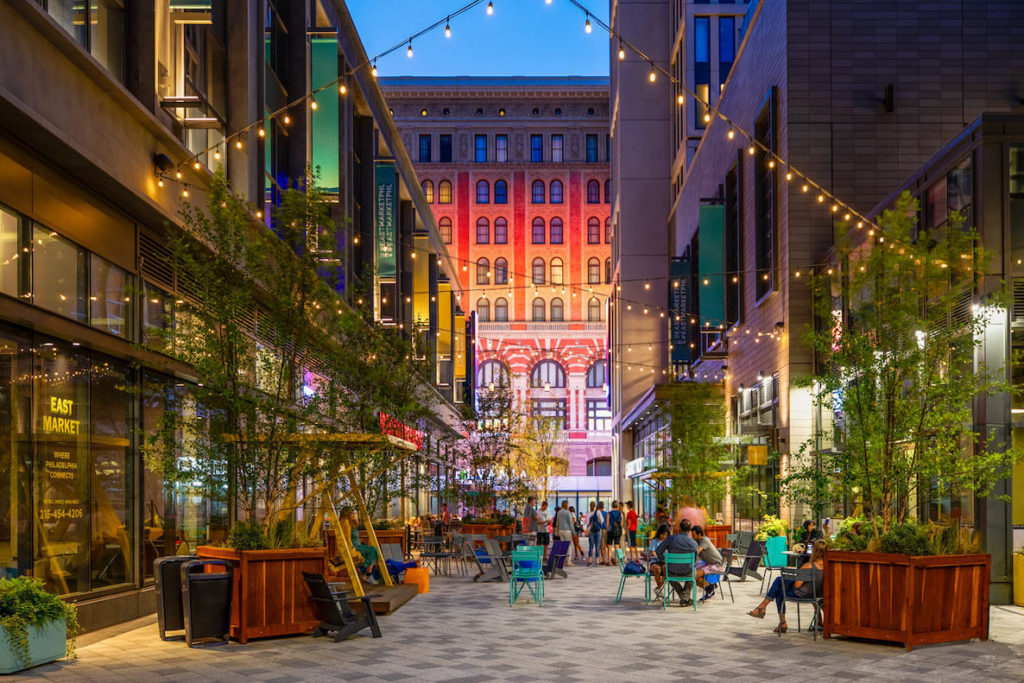 The outdoor courtyard at East Market in Center City Philadelphia