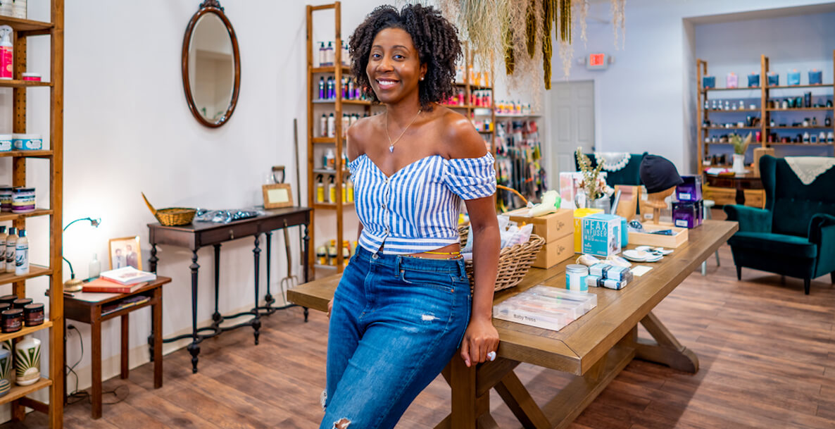 Jeana Robinson in her natural hair care store Marsh + Mane