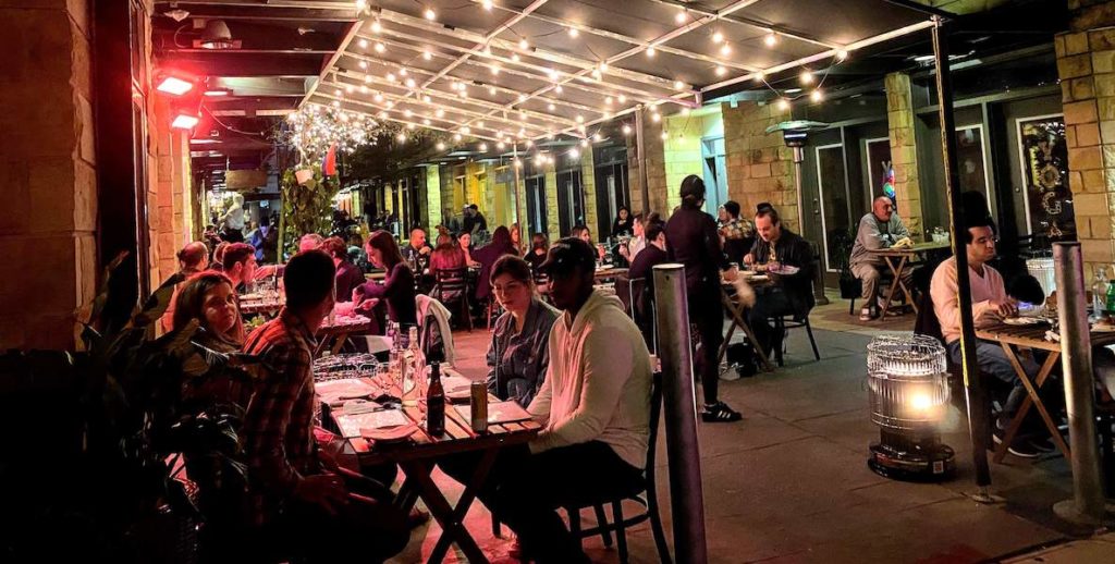 The outdoor seating area at Apricot Stone in Northern Liberties, Philadelphia