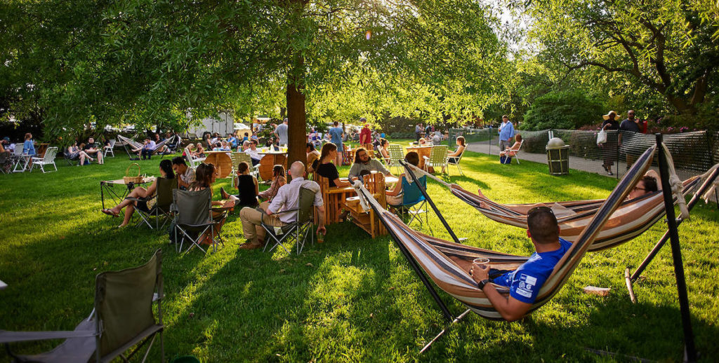 Locals hangout in hammocks and on picnic blankets in Philadelphia's roving beer garden Parks on Tap