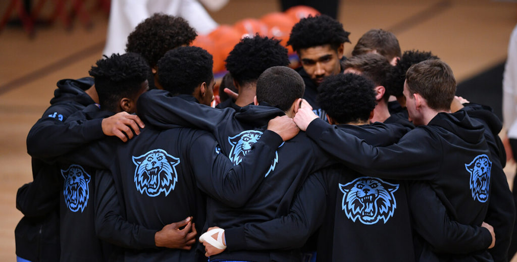 Villanova Men’s Basketball Team huddle on court
