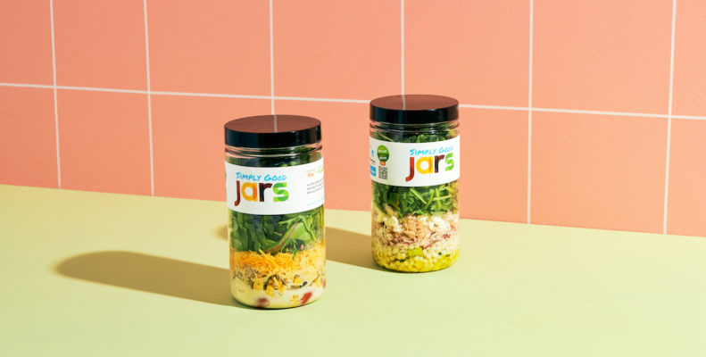Simply Good Jars salads with bright kitchen background