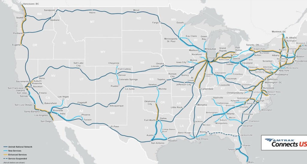 The new Amtrak map, released in 2021