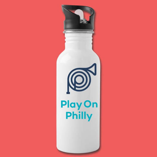 A water bottle that supports Philly youth music organization Play On Philly