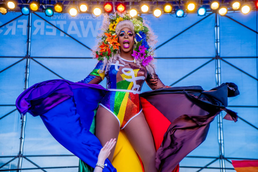 Drag queen VinChelle performs at the Philly Pride Festival at Penn's Landing