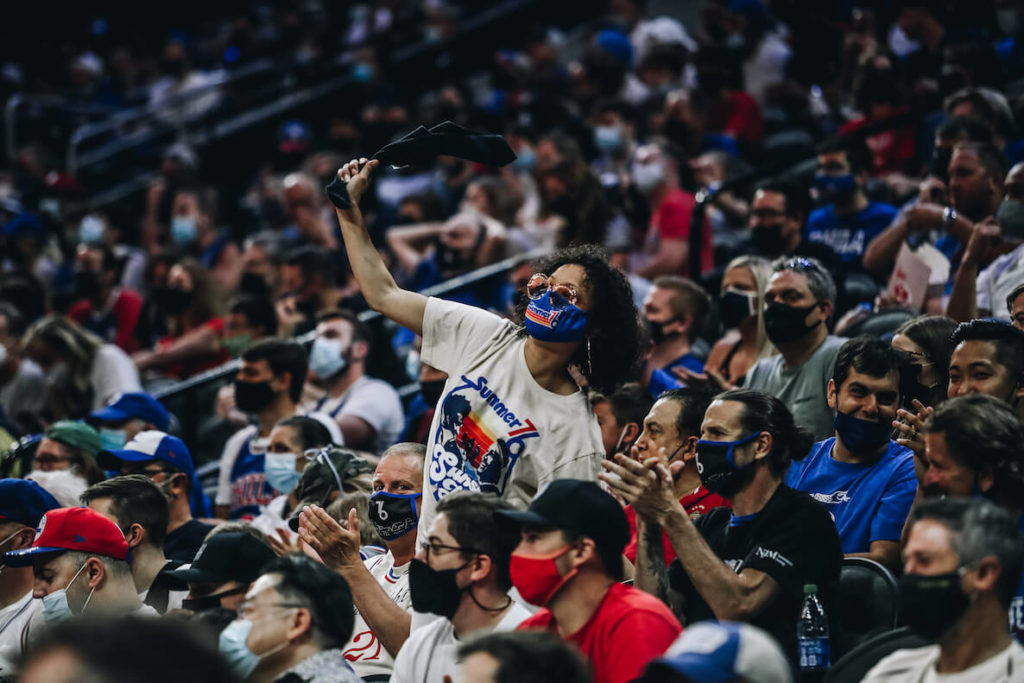 Fans at a Philadelphia 76ers game during the 2021 playoffs