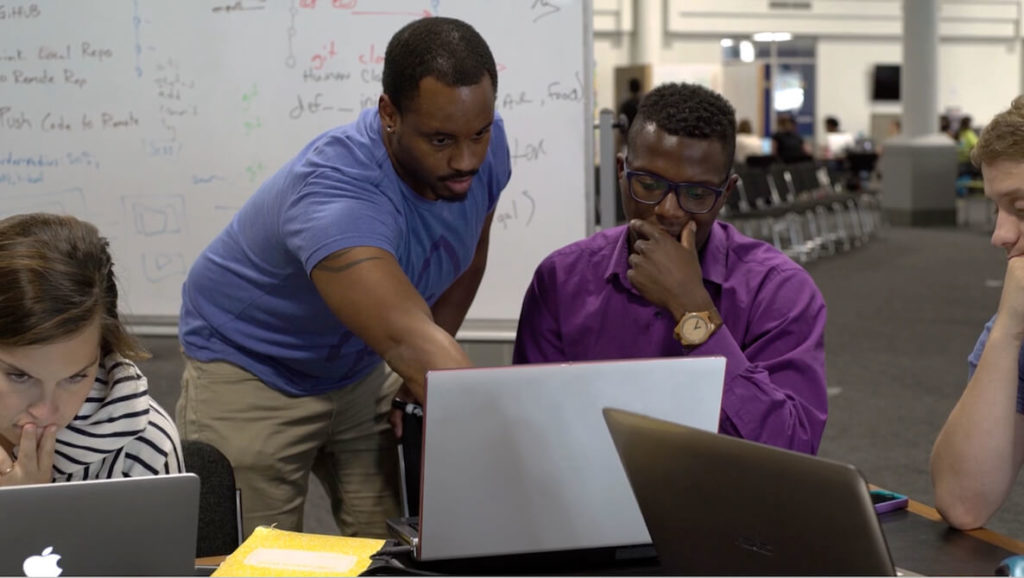 An apprentice at LaunchPad in Philadelphia gets training in coding and other tech skills