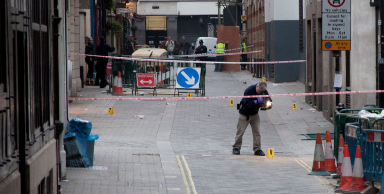 Shootout crime scene on city street