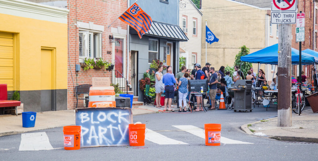 Neighbors close off the street for a block party in Fishtown