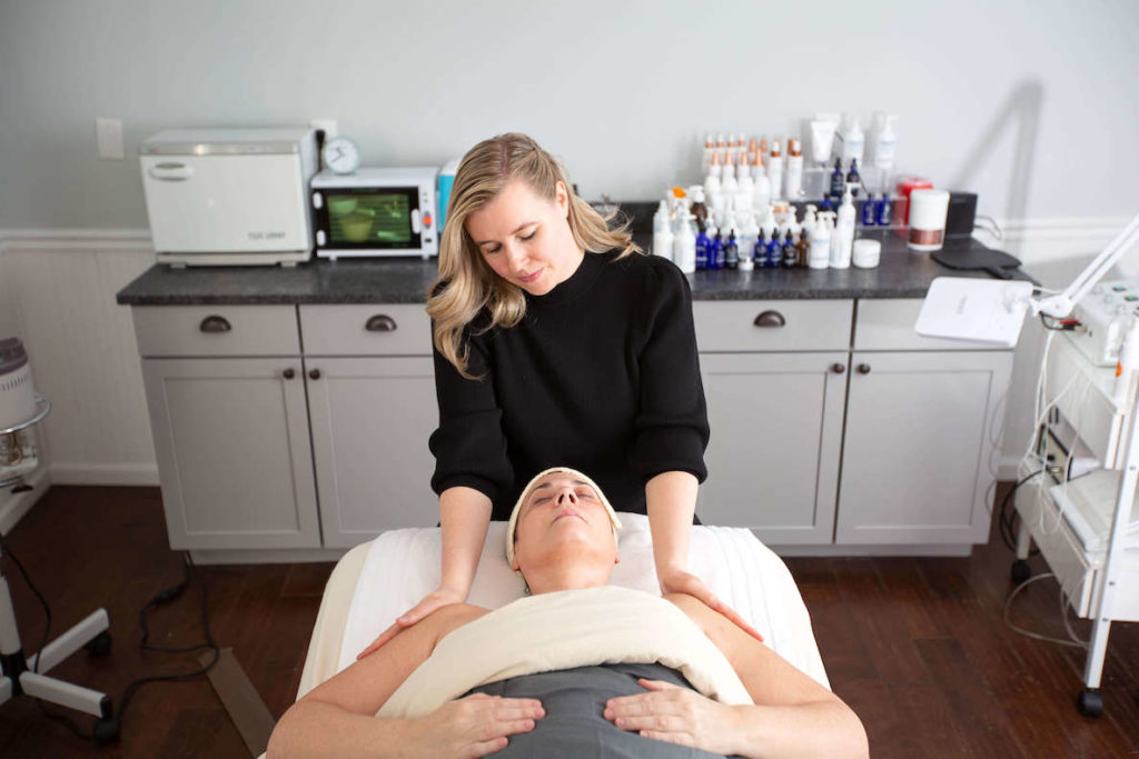 Tirzah Blair, owner of Kari Skin in Old City Philadelphia, gives a client a massage