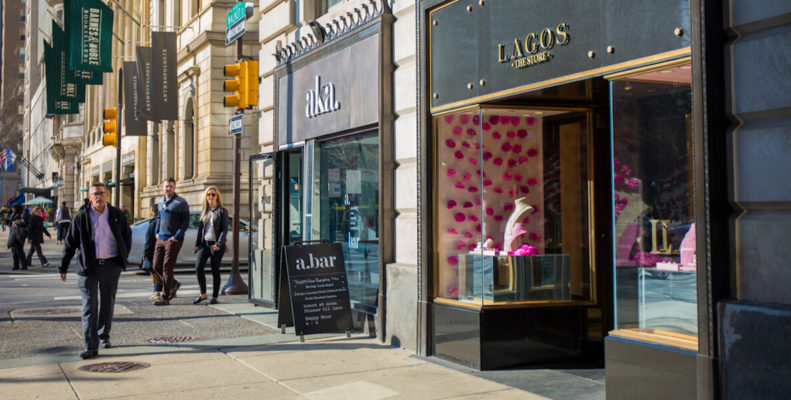 AKA hotel and Lagos jewelry store on Walnut Street Philadelphia