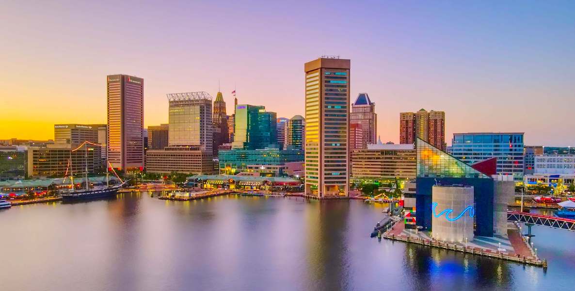This photo of the Baltimore skyline accompanies an article about how four U.S. cities, including Baltimore, are allocating their Covid-19 relief funds