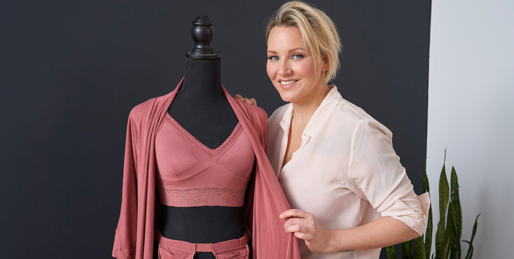 AnaOno founder Dana Donofree showcases pink bra and robe