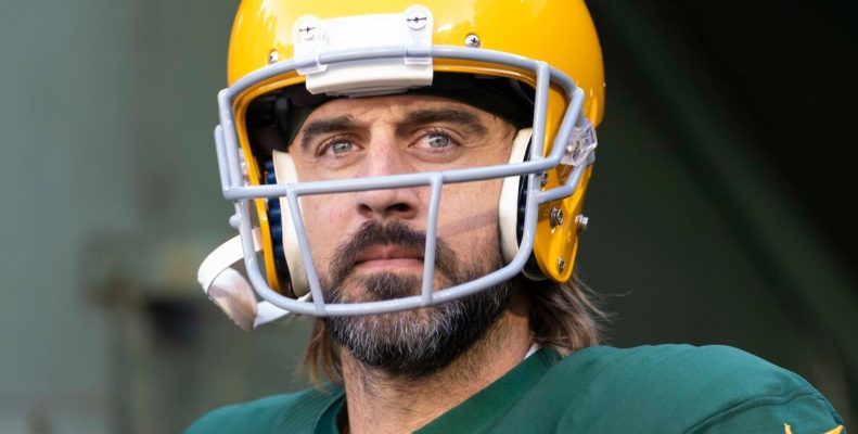This photo of Packers player Aaron Rodgers accompanies an opinion piece about athlete activists