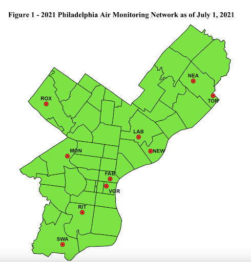 Map of air monitoring networks Philadelphia