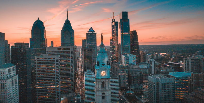 sunrise over Philly skyline