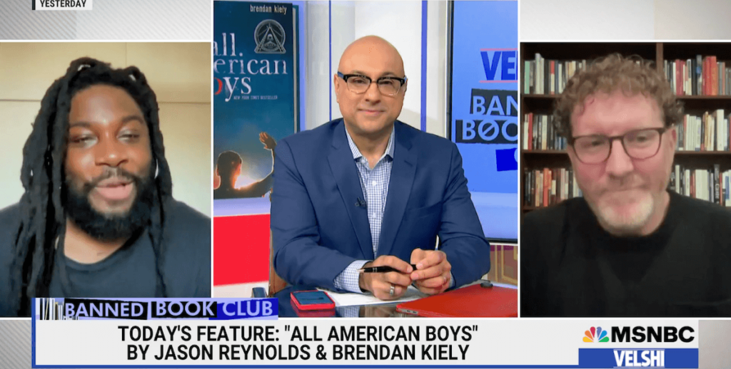 Jason Reynolds (far left) and Brendan Kiely (far right), authors of All American Boys with Ali Velshi