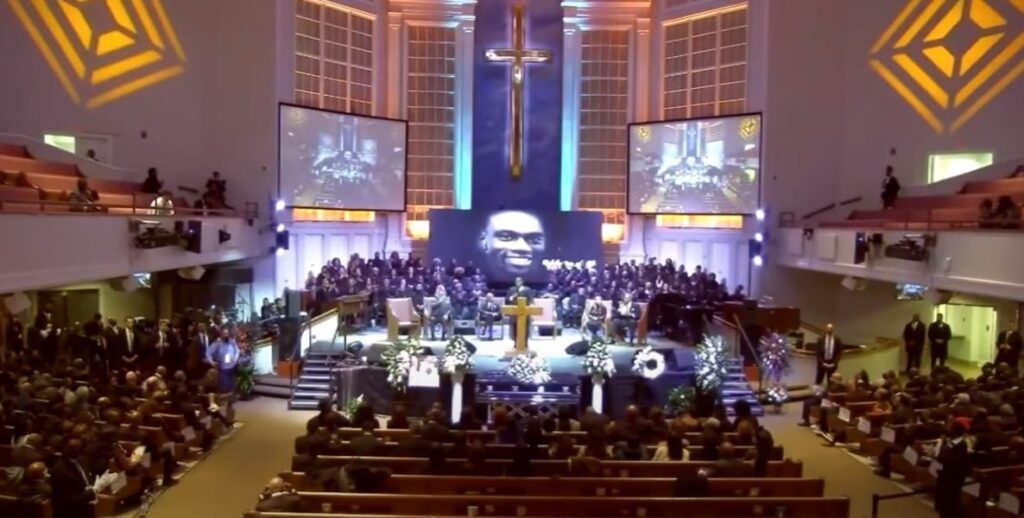 A still from the live-stream of Tyre Nichols's funeral. His murder represents the worst-case scenario for when toxic masculinity and policing mix