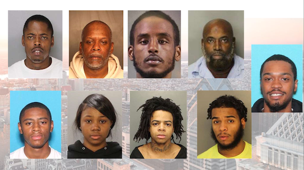 Headshots of 10 fugitives wanted on suspicion of murder in Philadelphia.