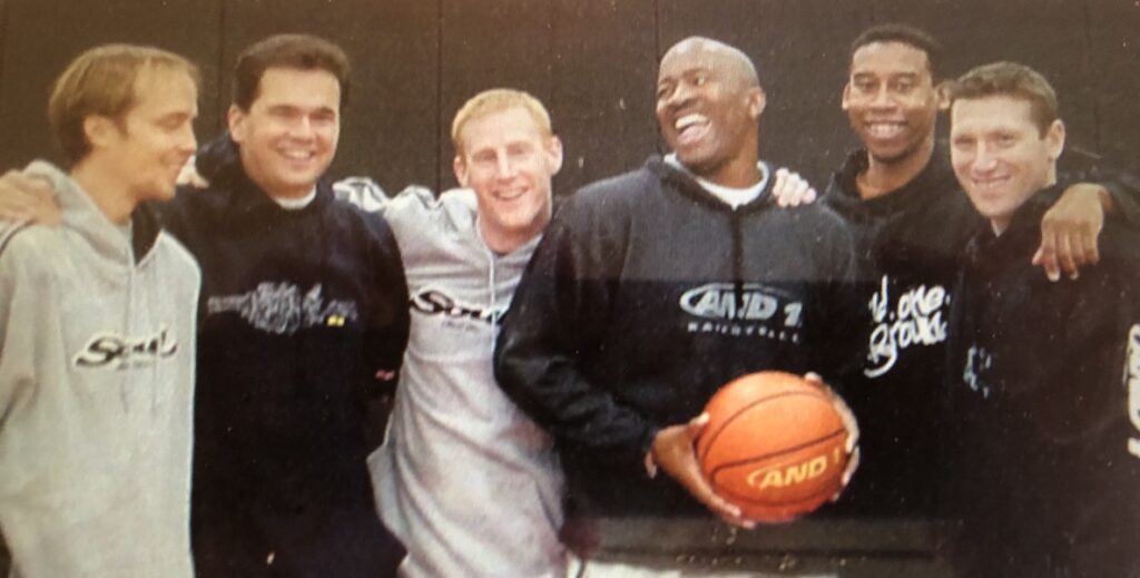 AND 1 partners in 2001. Left to right: Tom Austin*, Bart Houlahan, Jay Coen Gilbert*, Ray Moseley, Guy Harkless, and Seth Berger*. * Cofounders