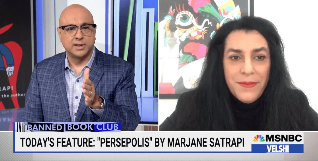 Ali Velshi, MSNBC host, speaks with Iranian author Marjane Satrapi about her graphic novel Perspolis, Iran, feminism, fundamentalism, and the perverse futility of book banning.