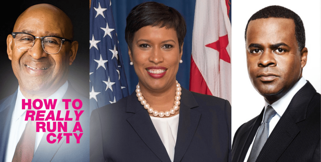 From left to right, photos of Mayor Michael Nutter, Muriel Bowser and Kasim Reed