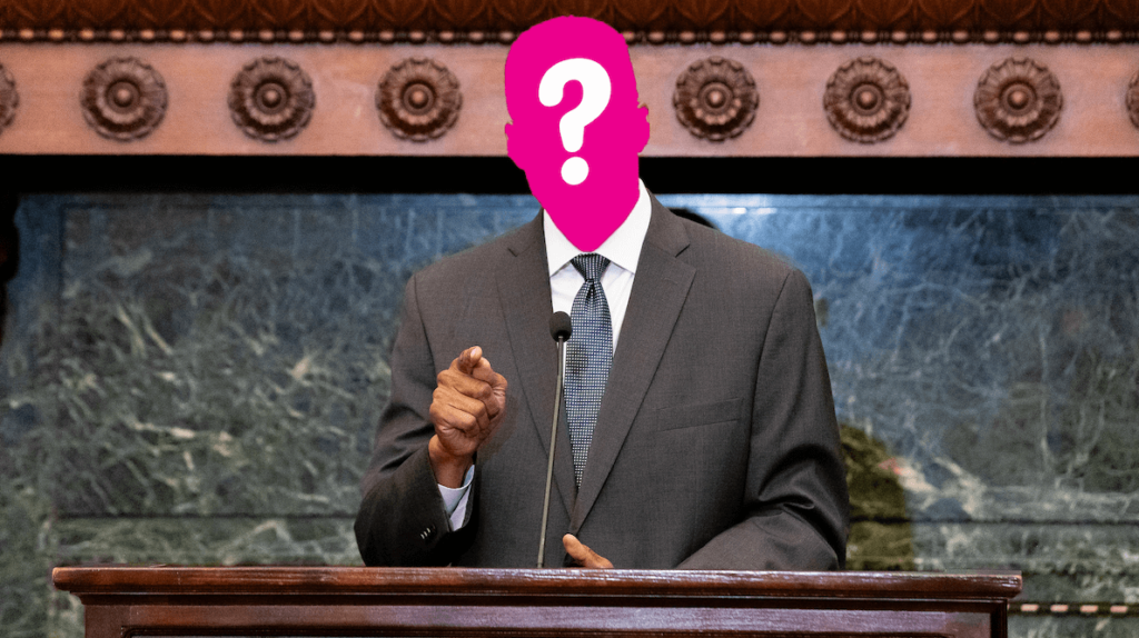 A question mark with a hot pink background fills the face where retiring City Council President Darrell Clarke. This article talks about who will replace him.