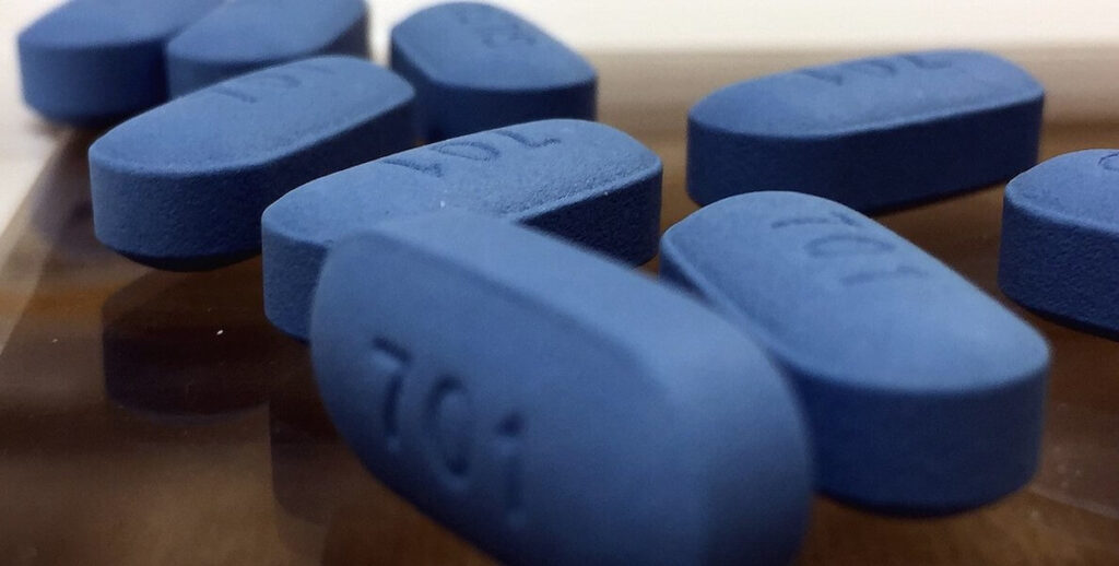 Blue capsule pills embossed with the number 701 are PrEP, or Pre-Exposure Prophylaxis, a medication to prevent HIV.