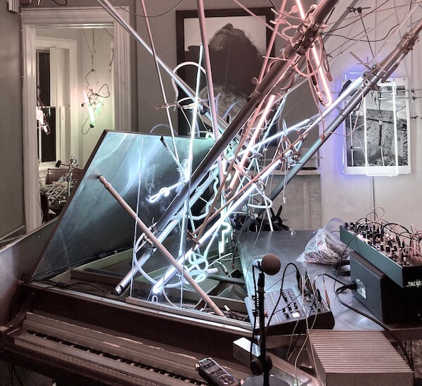 Taji Ra’oof Nahl's "Frankensteinway," a neon and piano sculpture that makes music.