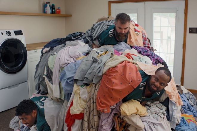 From left: Jordan Mailatta, Jason Kelce and Fletcher Cox in their Tide commercial.